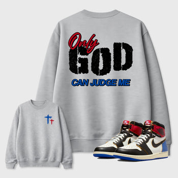 Only God Can Judge Me sneaker match t-shirt styled to complete your fit with the Air Jordan 1 Union x Fragment sneakers, shown in Heather Grey.