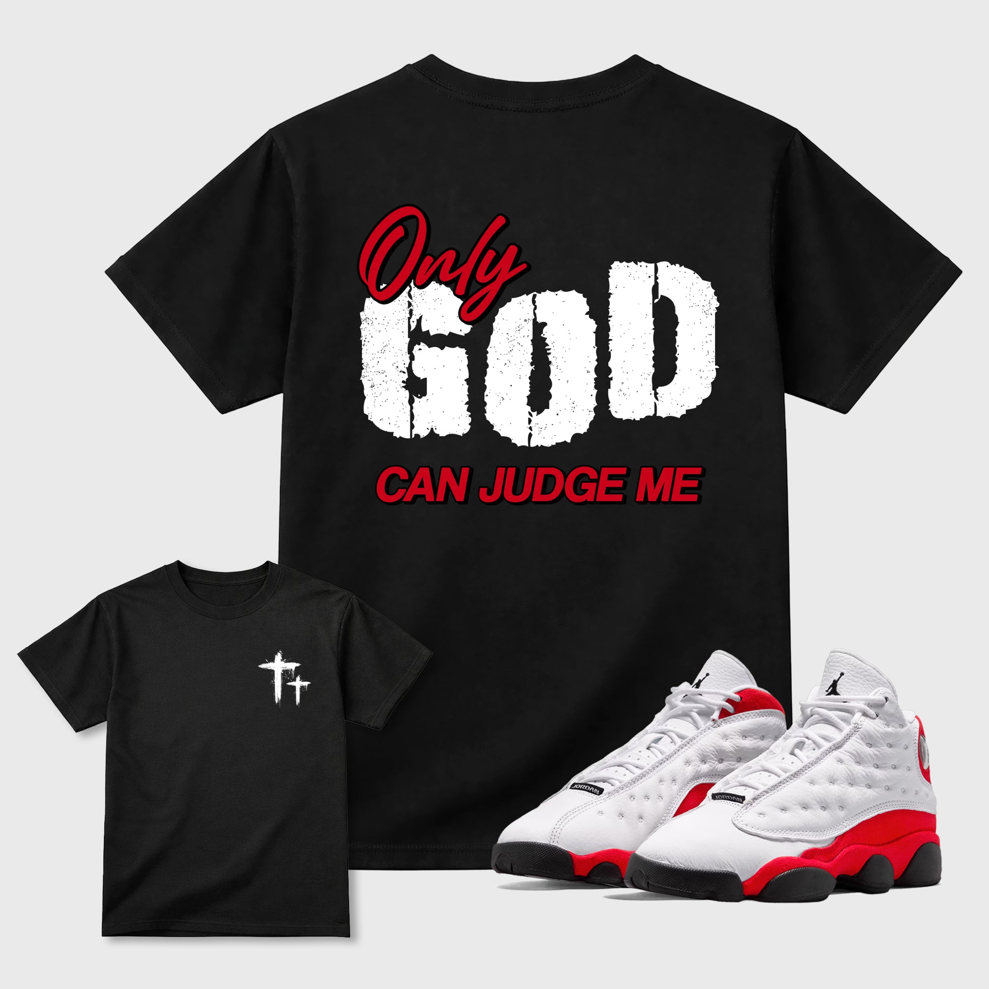 Only God Can Judge Me sneaker match t-shirt styled to complete your fit with the sneakers, shown in Black.