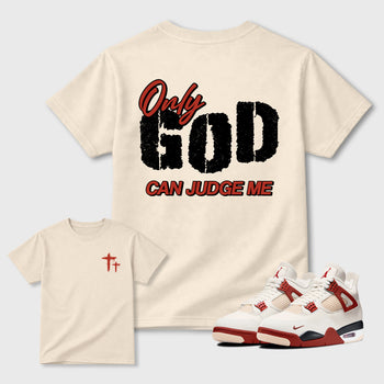 Only God Can Judge Me Graphic T-Shirt sneaker match tee designed for the Air Jordan 4 Brick After Brick sneakers, featuring coordinated color options for a perfect streetwear match. Natural shirt.