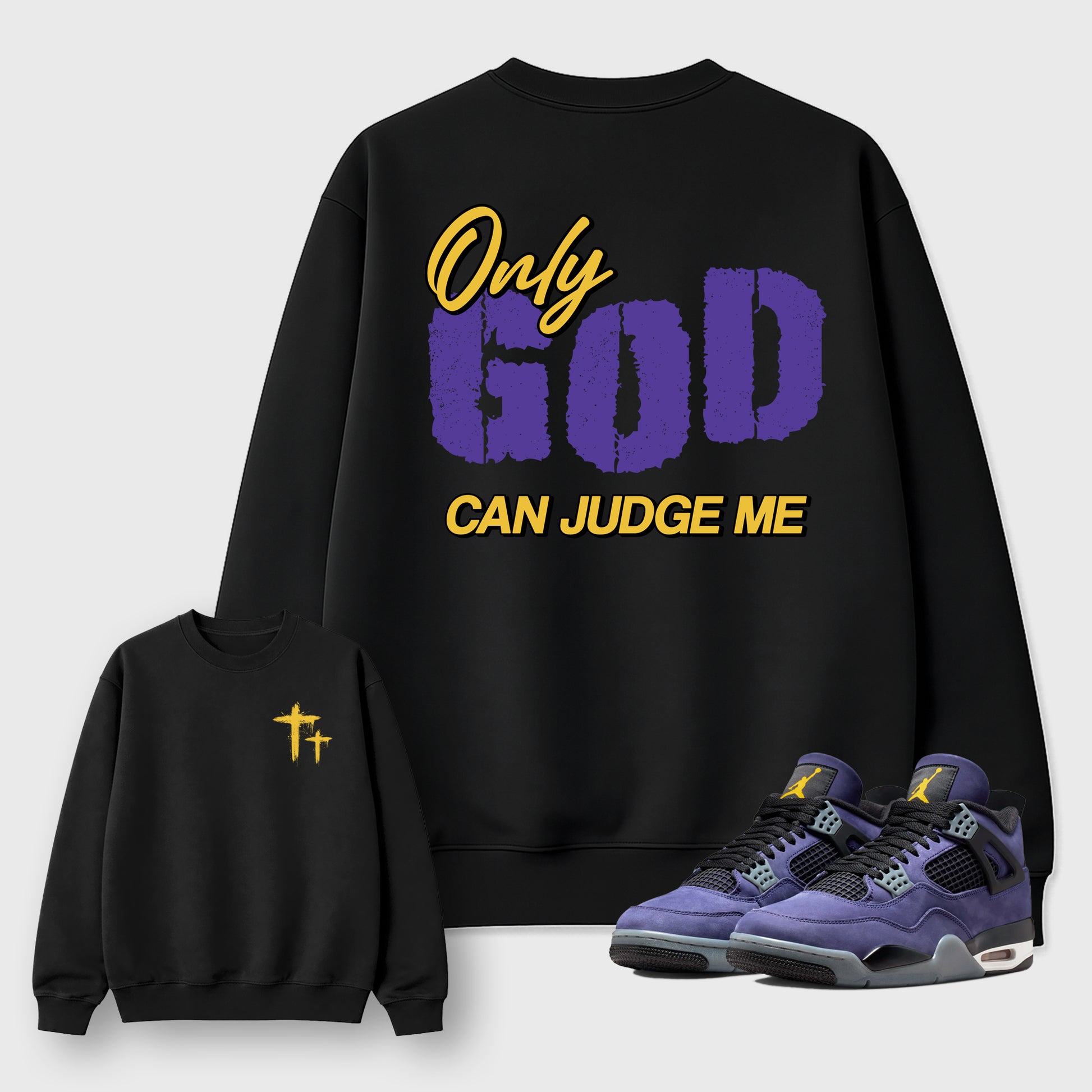 Only God Can Judge Me sneaker match t-shirt styled to complete your fit with the sneakers, shown in Black.