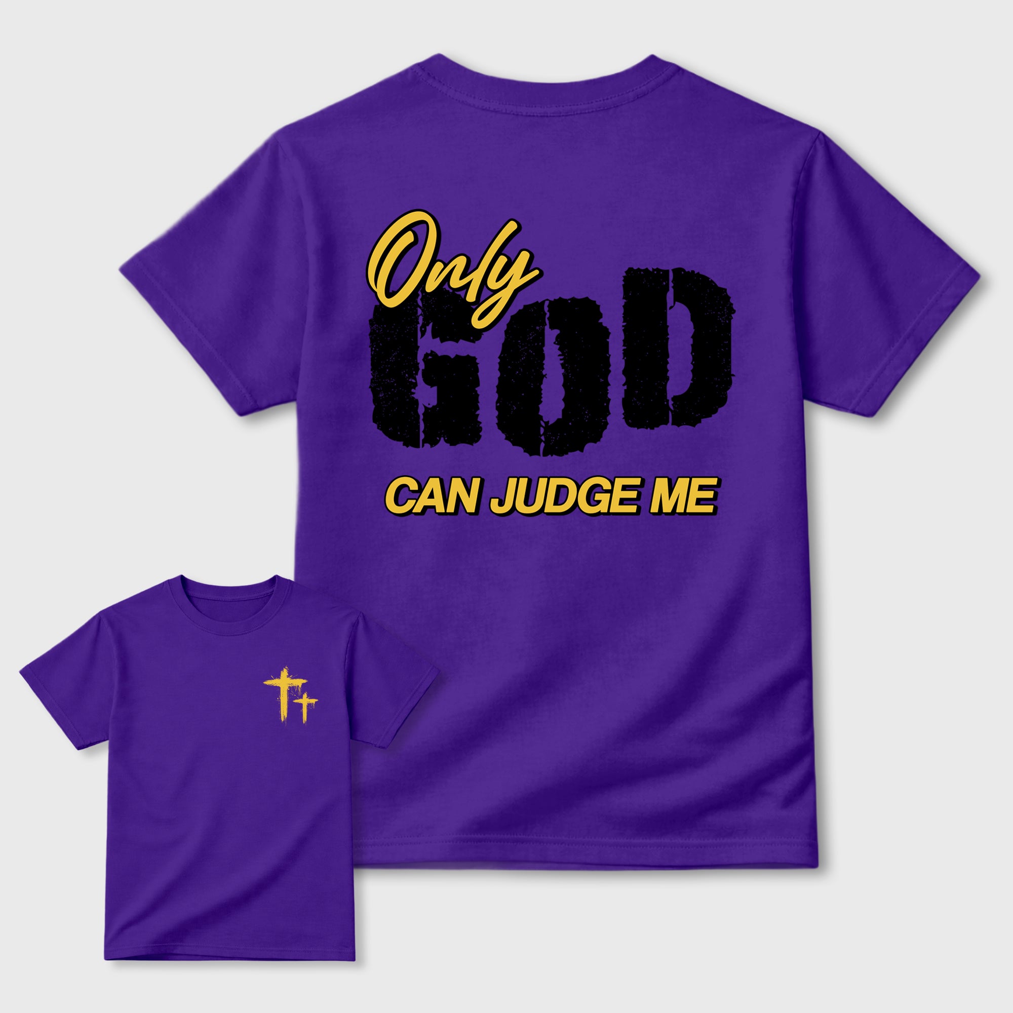 Only God Can Judge Me sneaker match t-shirt styled to complete your fit with the sneakers, shown in Purple.