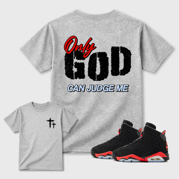 Only God Can Judge Me sneaker match t-shirt styled to complete your fit with the sneakers, shown in Heather Grey.