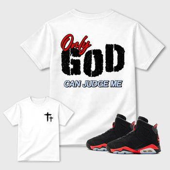 Only God Can Judge Me sneaker match t-shirt styled to complete your fit with the sneakers, shown in White.