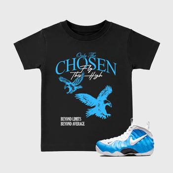 Best Sneakerfit Graphic Tee. Graphic Outfits. Sneaker Tees To Match Air Foamposite One University Blue Sneakers – Only The Chosen Fly This High Kids T-Shirt Black 1