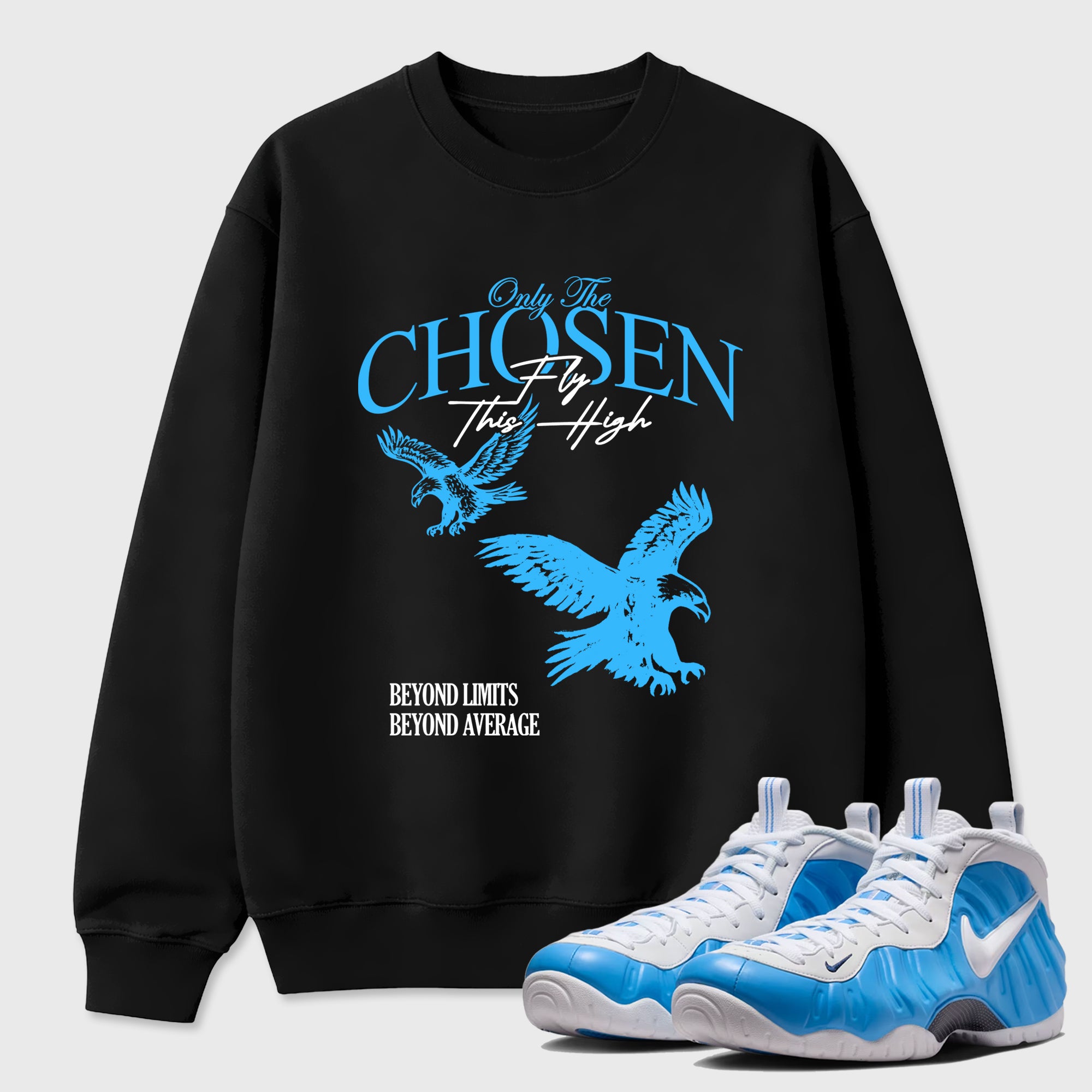 Best Sneakerfit Graphic Tee. Graphic Outfits. Sneaker Tees To Match Air Foamposite One University Blue Sneakers – Only The Chosen Fly This High Tee Black 1