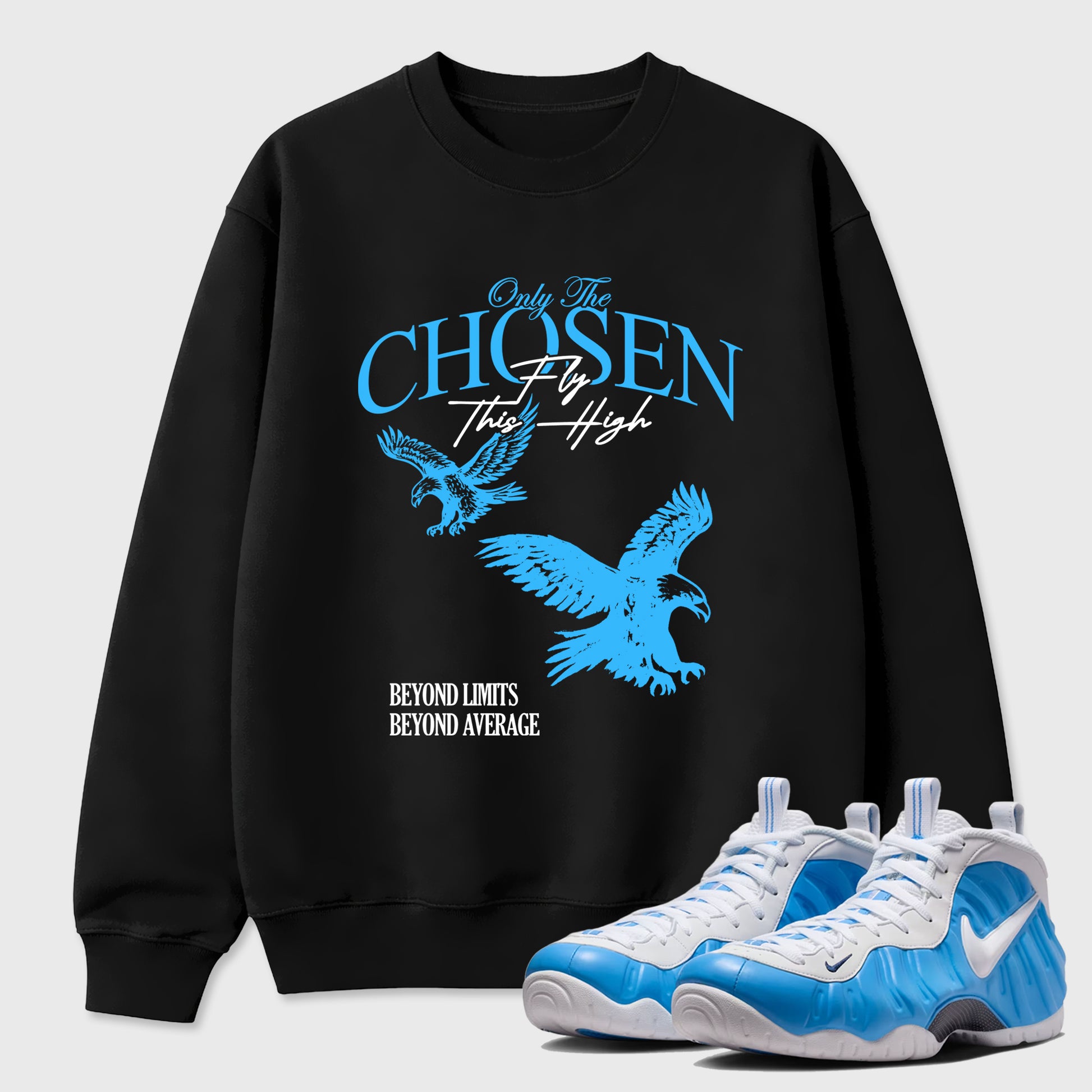 Best Sneakerfit Graphic Tee. Graphic Outfits. Sneaker Tees To Match Air Foamposite One University Blue Sneakers – Only The Chosen Fly This High Tee Black 1