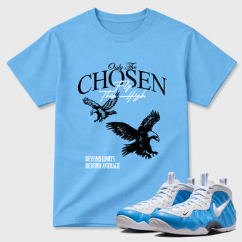 Best Sneakerfit Graphic Tee. Graphic Outfits. Sneaker Tees To Match Air Foamposite One University Blue Sneakers – Only The Chosen Fly This High Tee Carolina Blue 1