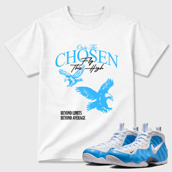 Best Sneakerfit Graphic Tee. Graphic Outfits. Sneaker Tees To Match Air Foamposite One University Blue Sneakers – Only The Chosen Fly This High Tee White 1