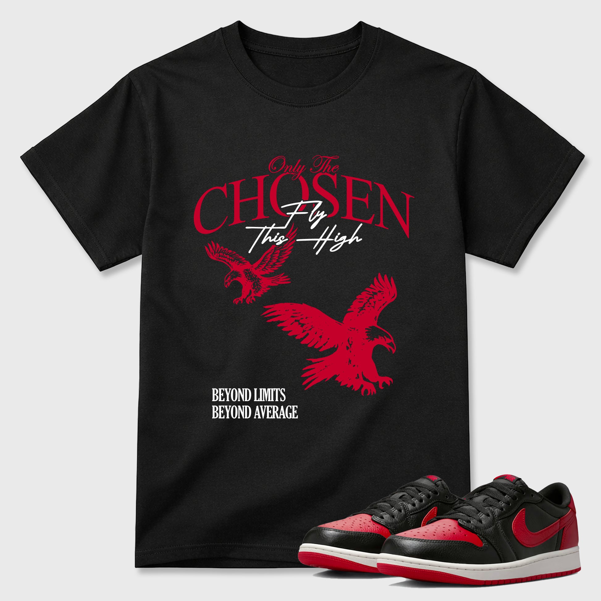 Sneaker match tees – Sneaker Tees To Match Air Jordan 1 Banned Shoes – Only The Chosen Fly This High Tee Black 1