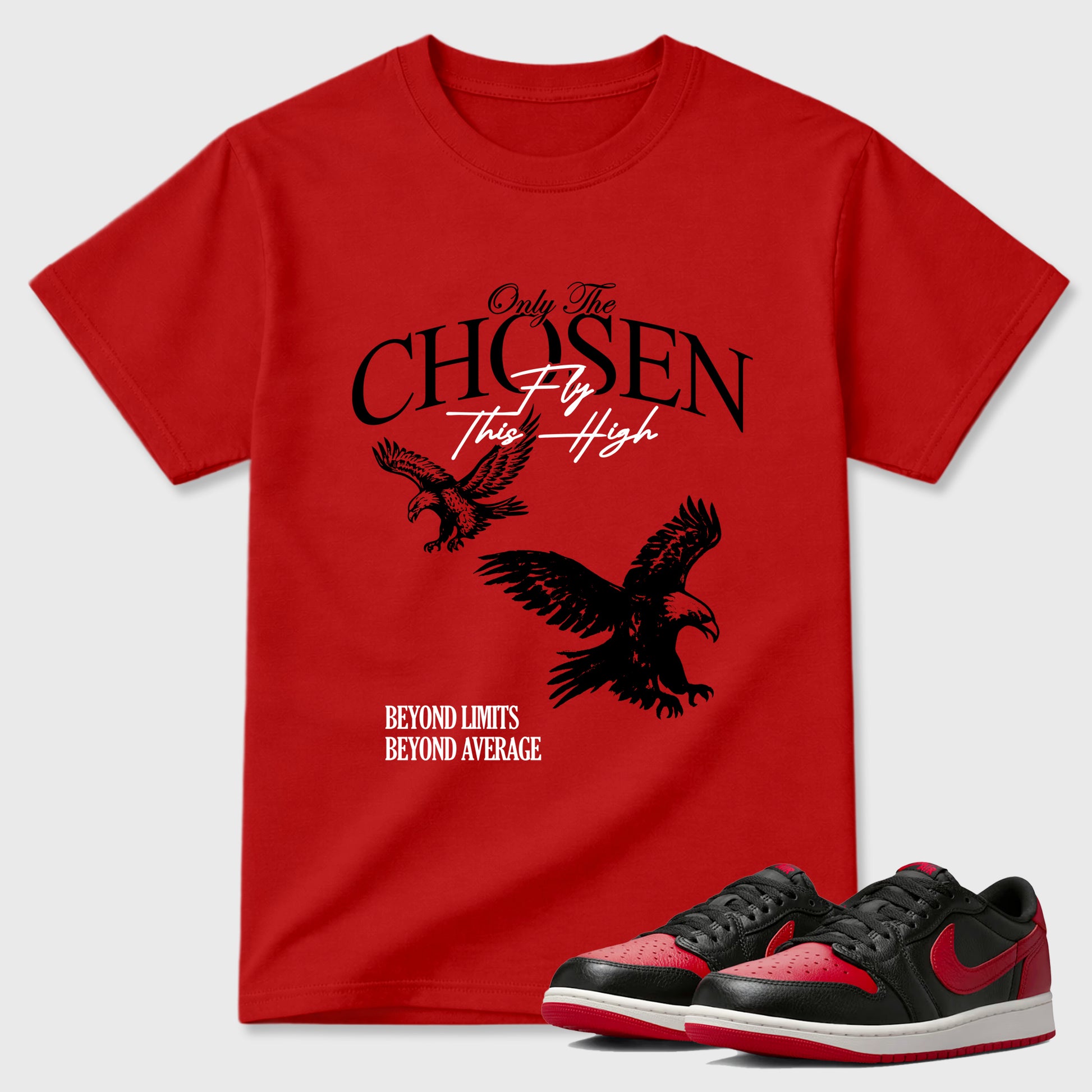 Sneaker match tees – Sneaker Tees To Match Air Jordan 1 Banned Shoes – Only The Chosen Fly This High Tee Red 1