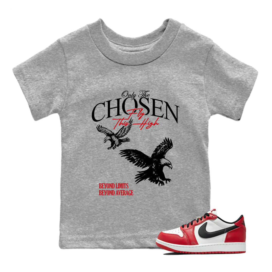 Best Sneakerfit graphic tee – Sneaker Tees To Match Air Jordan 1 Low Chicago Sneakers – Only The Chosen Fly This High Kids T-Shirt Heather Grey 1