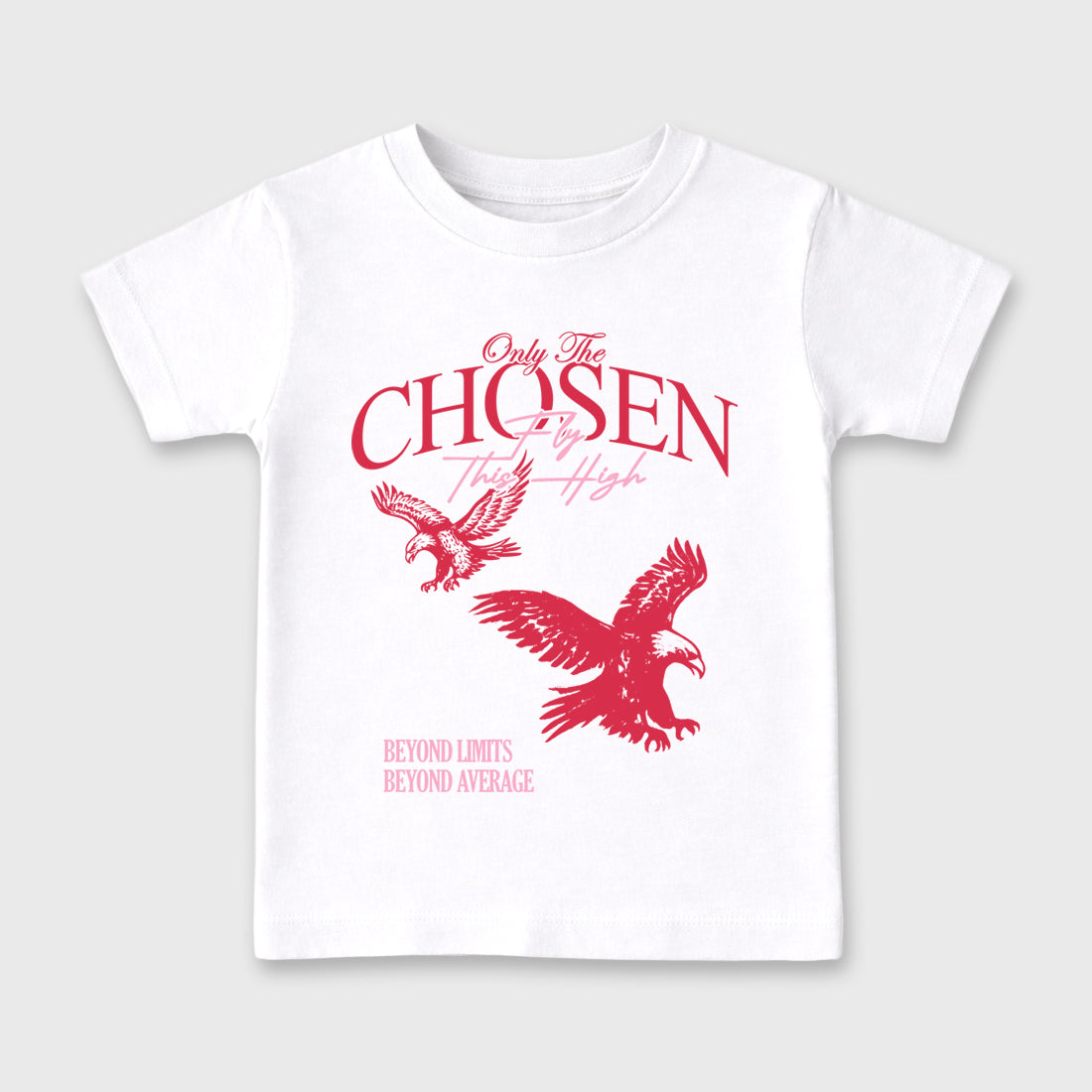 Only The Chosen Fly This High affordable baby and kids t-shirt designed to match the Air Jordan 1 Travis Scott Tropical Pink, featuring coordinated White 2 options for the perfect little sneakerhead streetwear look.