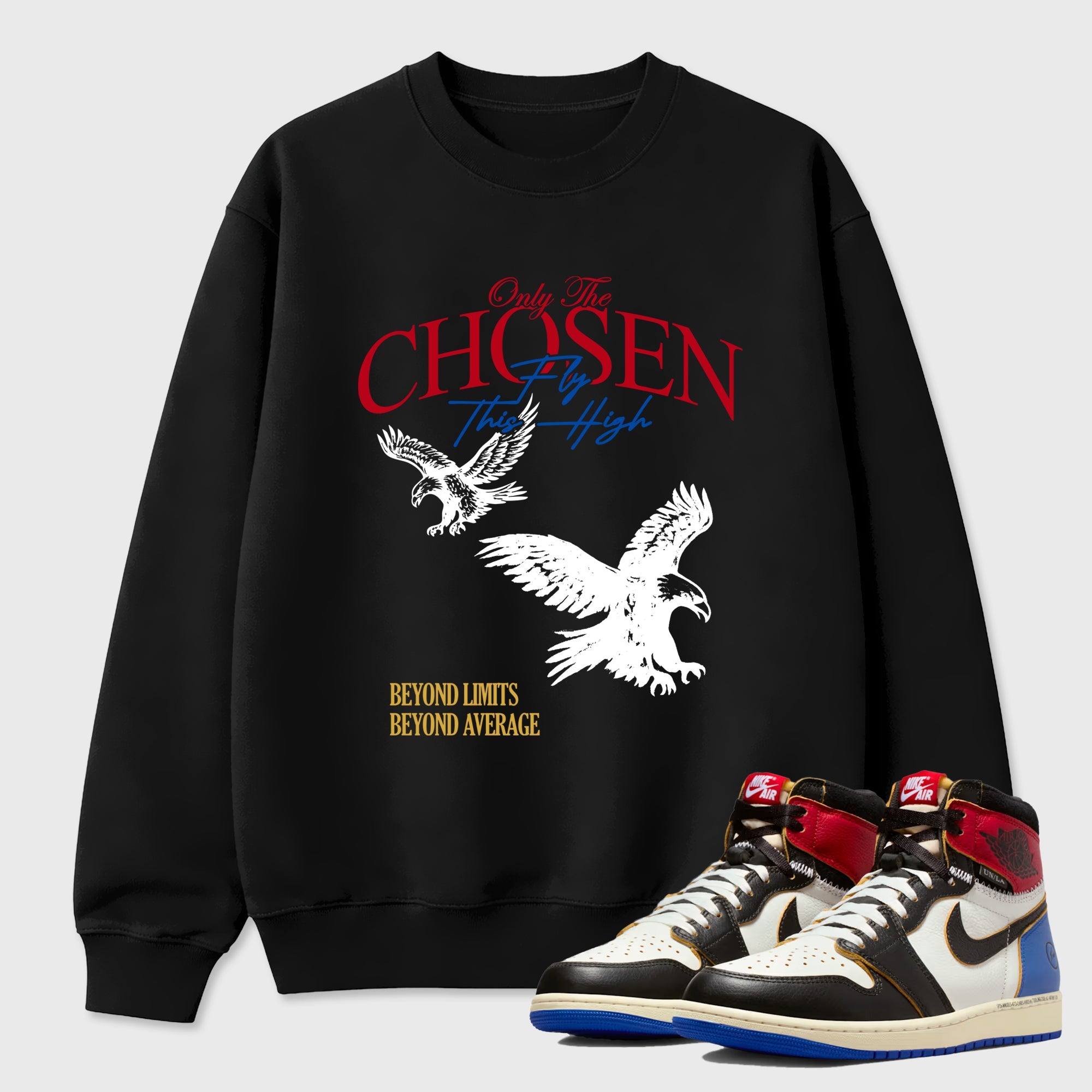 Sneaker match tees – Sneaker Tees To Match Air Jordan 1 Union x Fragment Shoes – Only The Chosen Fly This High Tee Black 1
