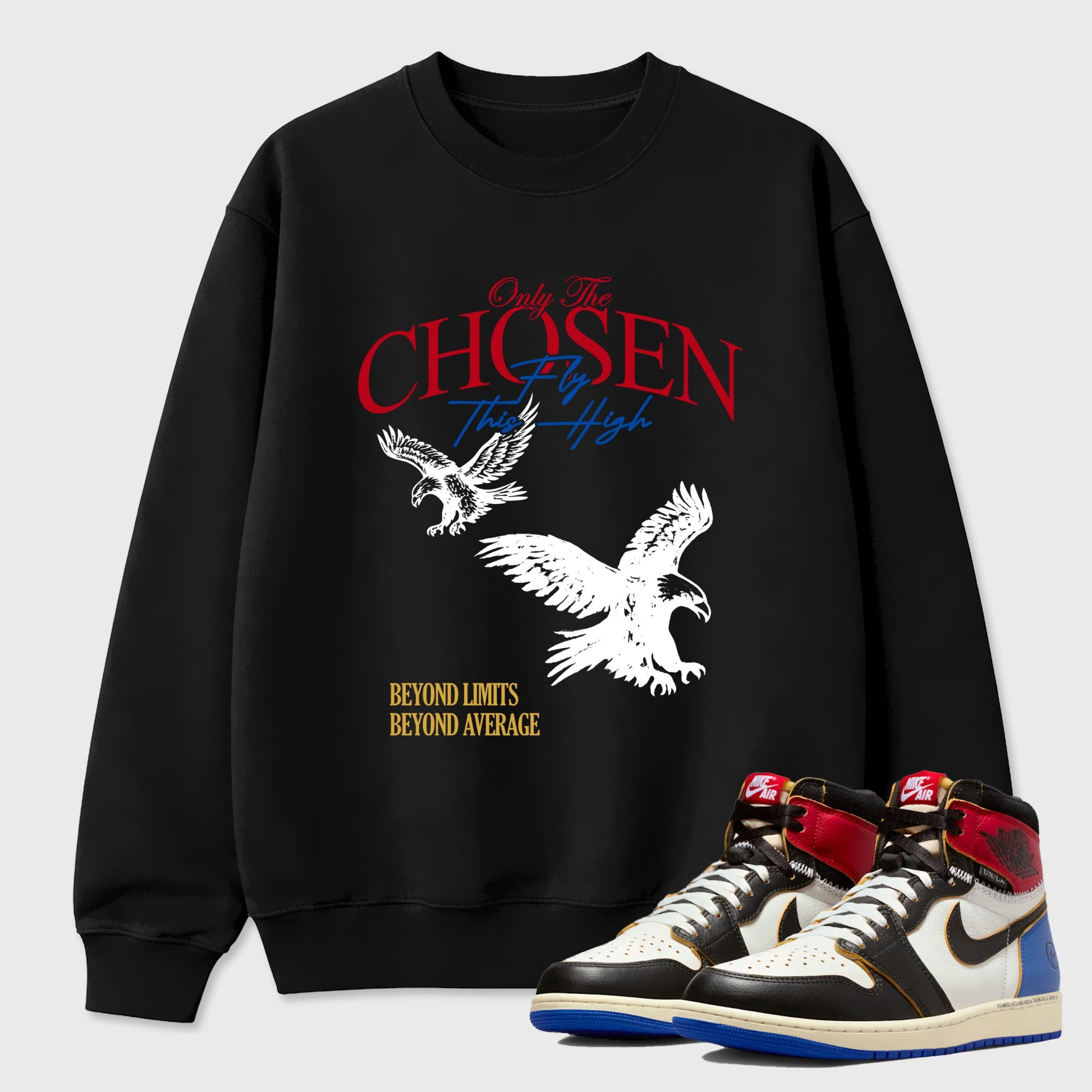 Sneaker match tees – Sneaker Tees To Match Air Jordan 1 Union x Fragment Shoes – Only The Chosen Fly This High Tee Black 1