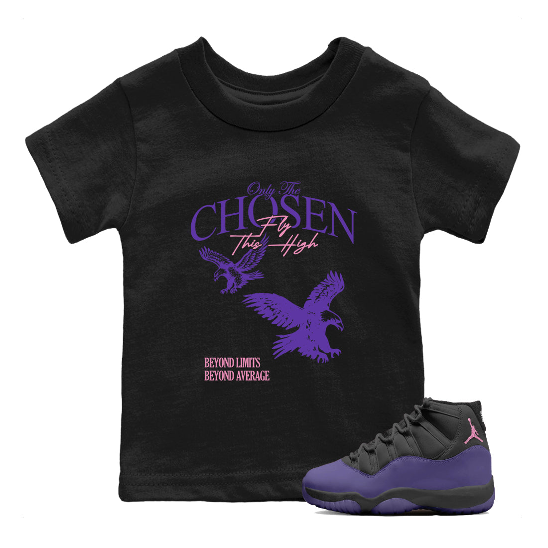 Sneaker match tees – Sneaker Tees To Match Air Jordan 11 Canyon Purple Shoes – Only The Chosen Fly This High Kids T-Shirt Black 1