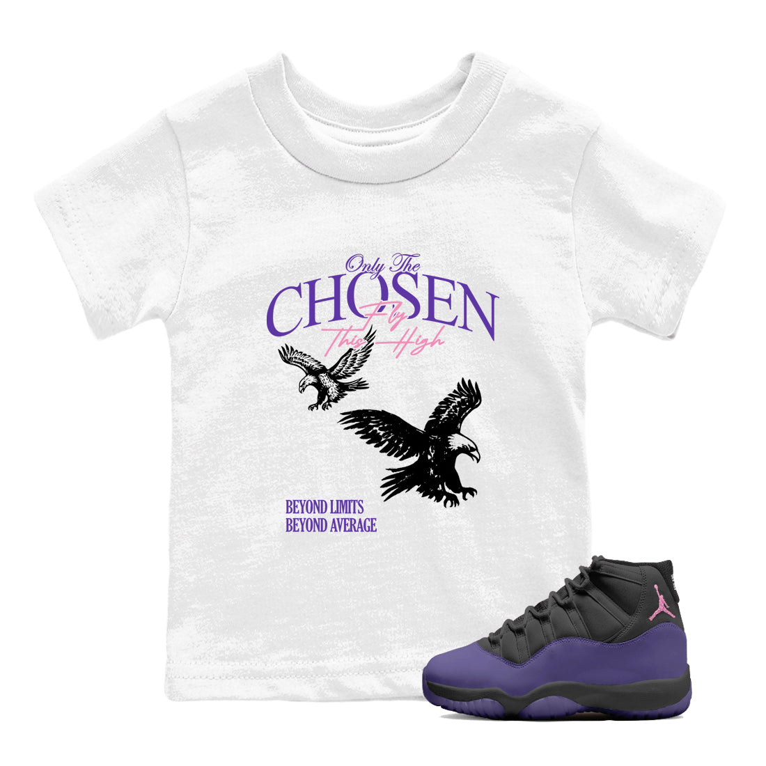 Sneaker match tees – Sneaker Tees To Match Air Jordan 11 Canyon Purple Shoes – Only The Chosen Fly This High Kids T-Shirt White 1