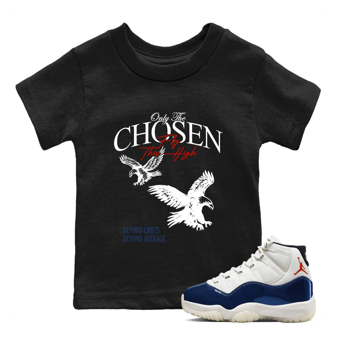 Sneaker match tees – Sneaker Tees To Match Air Jordan 11 Rare Air Shoes – Only The Chosen Fly This High Kids T-Shirt Black 1