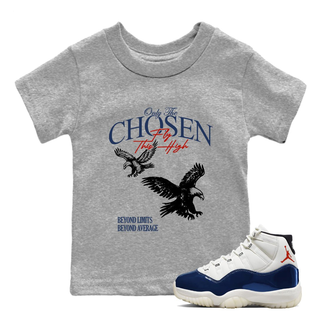 Sneaker match tees – Sneaker Tees To Match Air Jordan 11 Rare Air Shoes – Only The Chosen Fly This High Kids T-Shirt Heather Grey 1