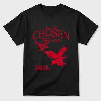 Only The Chosen Fly This High Graphic T-Shirt sneaker match tee designed for the Air Jordan 12 Bloodline, featuring coordinated color options for a perfect streetwear match. Black 2 shirt.