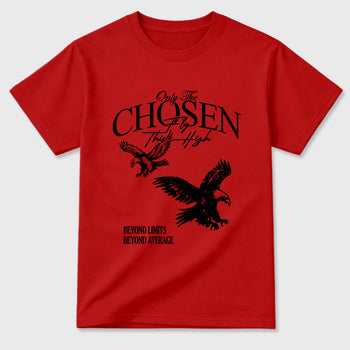 Only The Chosen Fly This High Graphic T-Shirt sneaker match tee designed for the Air Jordan 12 Bloodline, featuring coordinated color options for a perfect streetwear match. Red 2 shirt.