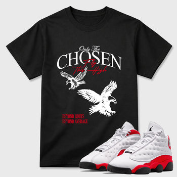 Sneaker match tees – Sneaker Tees To Match Air Jordan 13 University Red Shoes – Only The Chosen Fly This High Tee Black 1