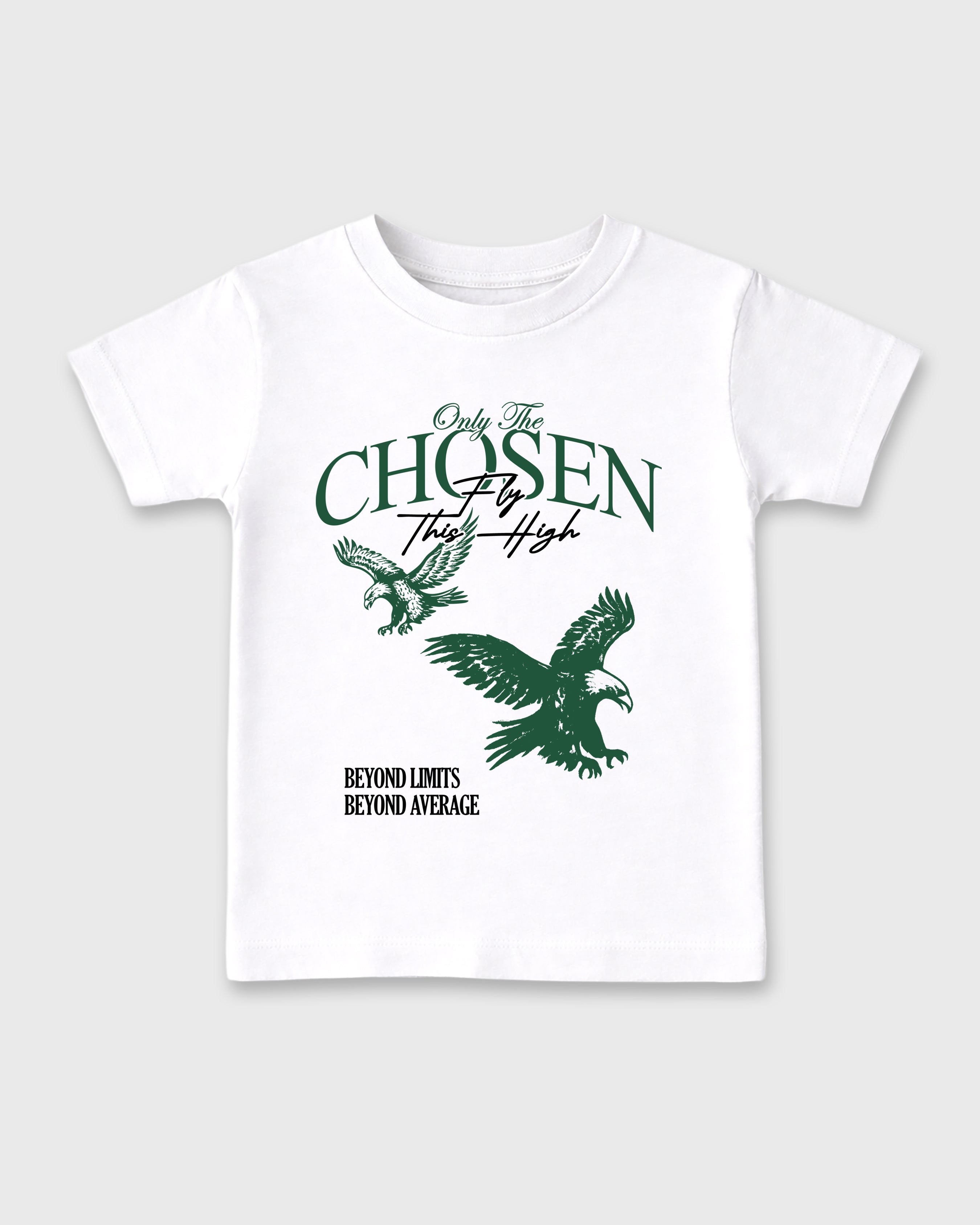 Only The Chosen Fly This High Baby & Kids Graphic T-Shirt featuring original artwork designed to match the Air Jordan 14 Forest Green. White 2 Kids Graphic Tee.