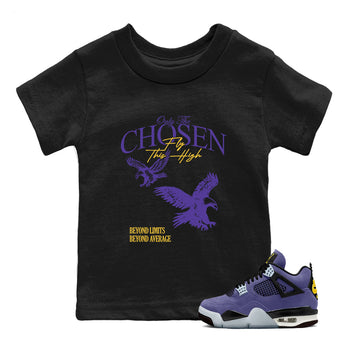 Sneaker match tees – Sneaker Tees To Match Air Jordan 4 Lakeshow Shoes – Only The Chosen Fly This High Kids T-Shirt Black 1