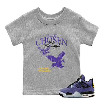 Sneaker match tees – Sneaker Tees To Match Air Jordan 4 Lakeshow Shoes – Only The Chosen Fly This High Kids T-Shirt Heather Grey 1