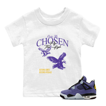 Sneaker match tees – Sneaker Tees To Match Air Jordan 4 Lakeshow Shoes – Only The Chosen Fly This High Kids T-Shirt White 1