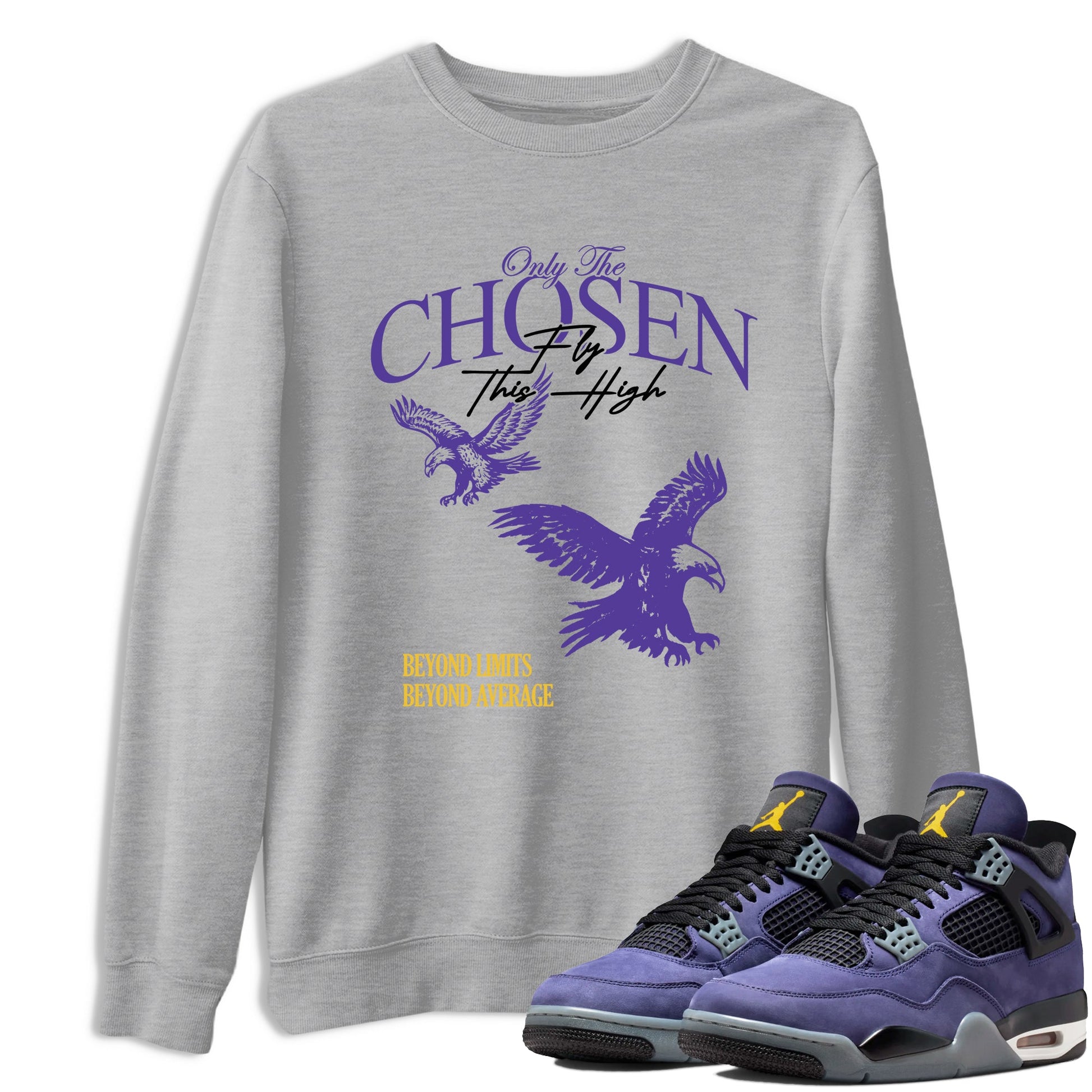 Sneaker match tees – Sneaker Tees To Match Air Jordan 4 Lakeshow Shoes – Only The Chosen Fly This High Tee Heather Grey 1
