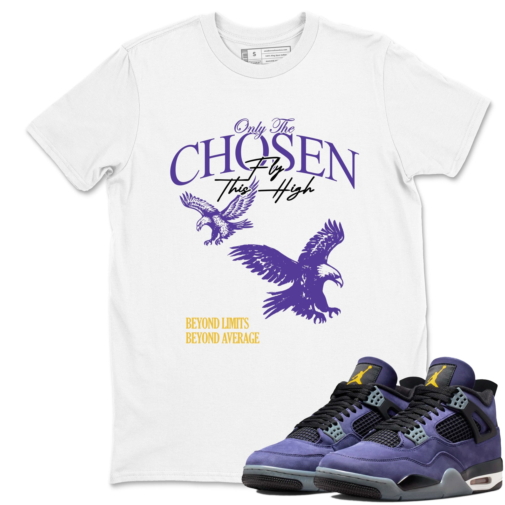 Sneaker match tees – Sneaker Tees To Match Air Jordan 4 Lakeshow Shoes – Only The Chosen Fly This High Tee White 1