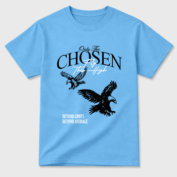 Only The Chosen Fly This High Graphic T-Shirt sneaker match tee designed for the Air Jordan 5 Black Carolina, featuring coordinated color options for a perfect streetwear match. Carolina Blue 2 shirt.