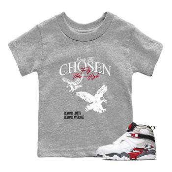 Sneaker match tees – Sneaker Tees To Match Air Jordan 8 Bunny Shoes Air Jordan 8 White and True Red – Only The Chosen Fly This High Kids T-Shirt Heather Grey 1