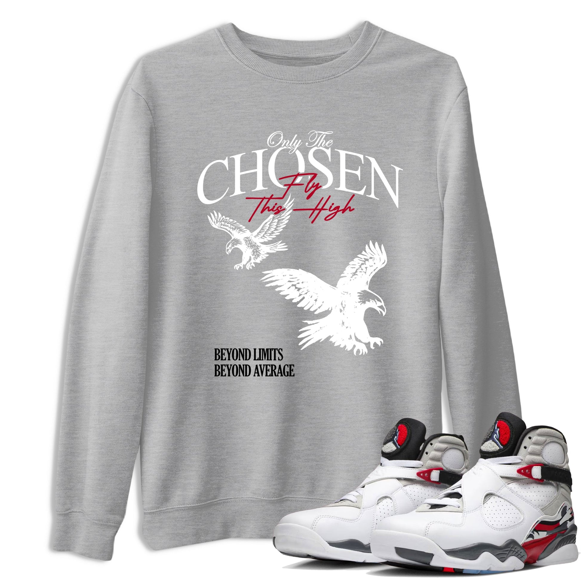 Sneaker match tees – Sneaker Tees To Match Air Jordan 8 Bunny Shoes Air Jordan 8 White and True Red – Only The Chosen Fly This High Tee Heather Grey 1