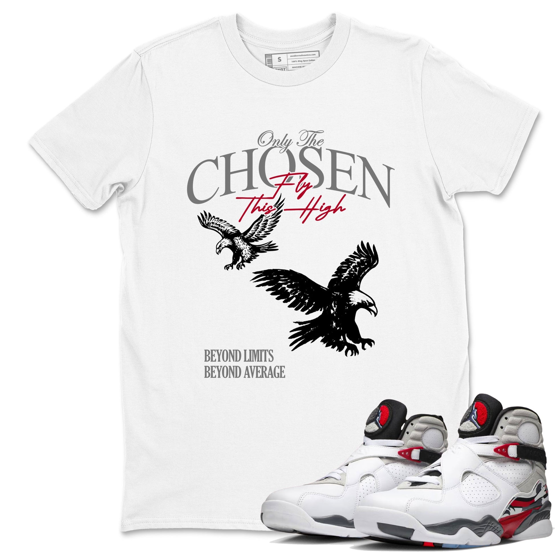 Sneaker match tees – Sneaker Tees To Match Air Jordan 8 Bunny Shoes Air Jordan 8 White and True Red – Only The Chosen Fly This High Tee White 1