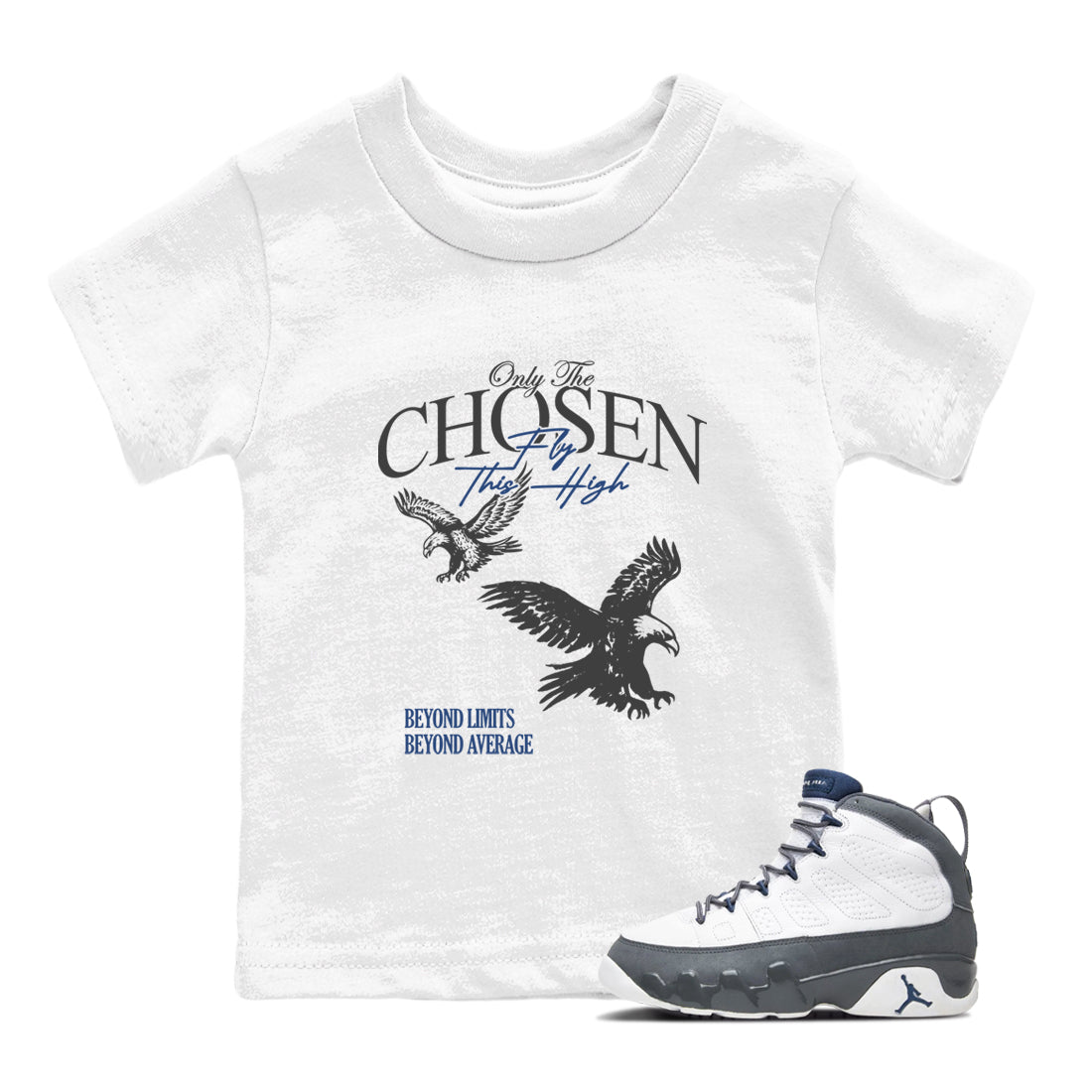 Sneaker match tees – Sneaker Tees To Match Air Jordan 9 Flint Grey Shoes – Only The Chosen Fly This High Kids T-Shirt White 1