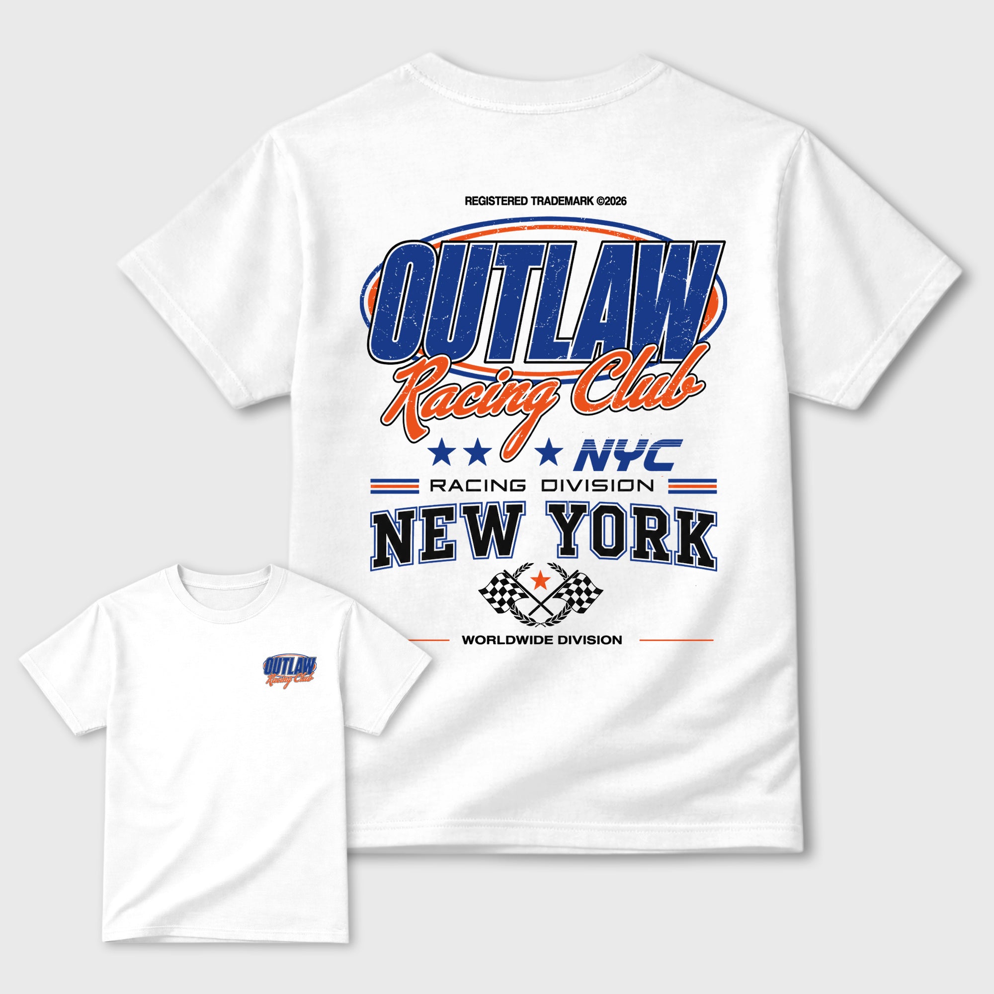 Outlaw Racing Club Graphic T-Shirt featuring original streetwear artwork designed to match the . White Graphic T-Shirt.
