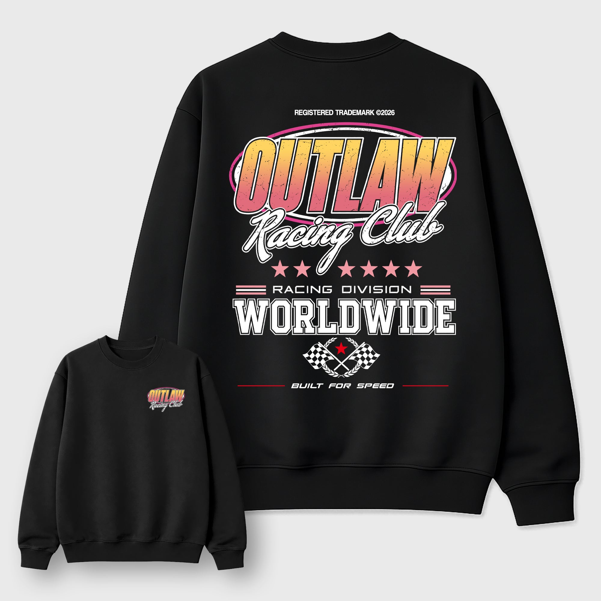 Outlaw Racing Club Graphic T-Shirt featuring original streetwear artwork designed to match the . Black Graphic Tee.