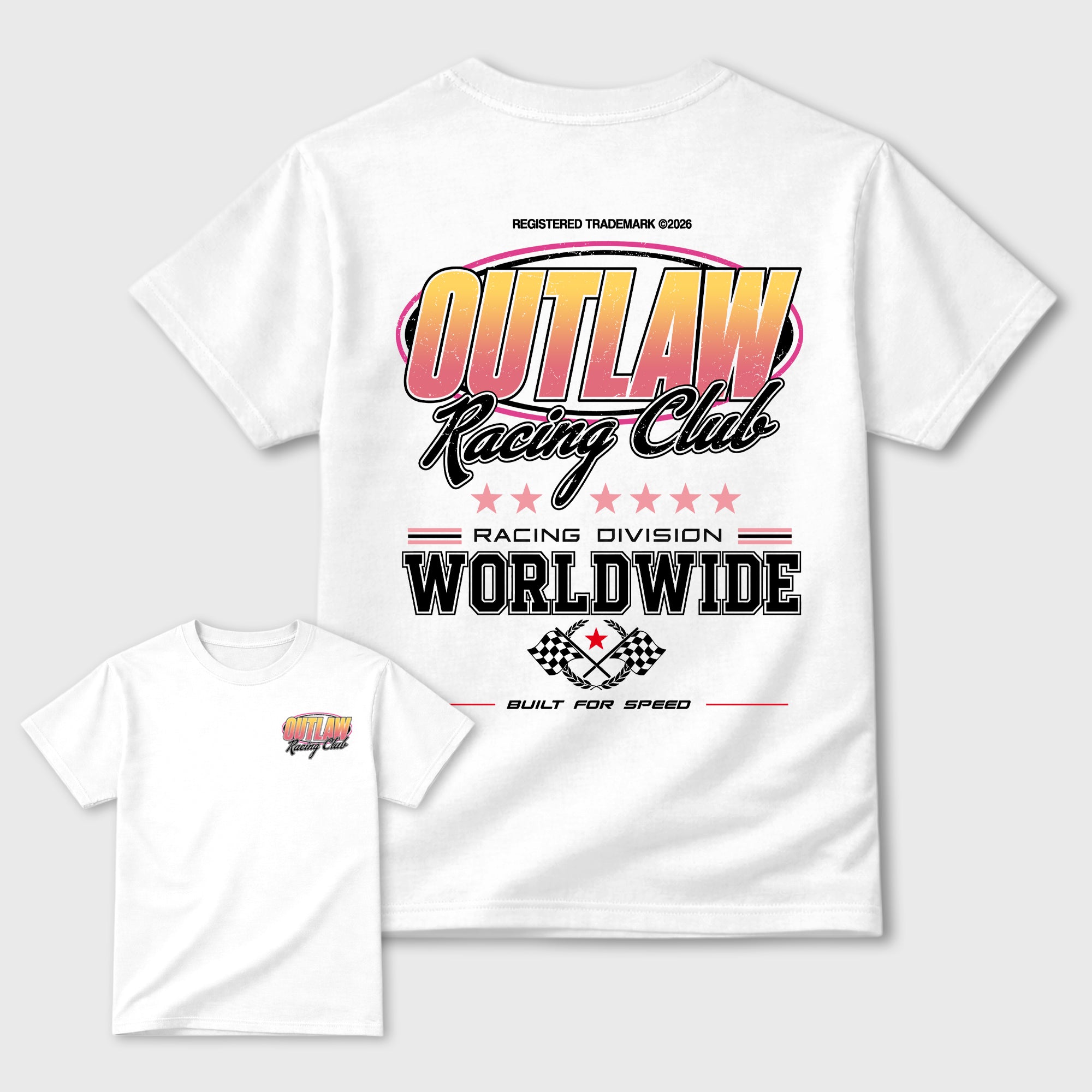 Outlaw Racing Club Graphic T-Shirt featuring original streetwear artwork designed to match the . White Graphic T-Shirt.