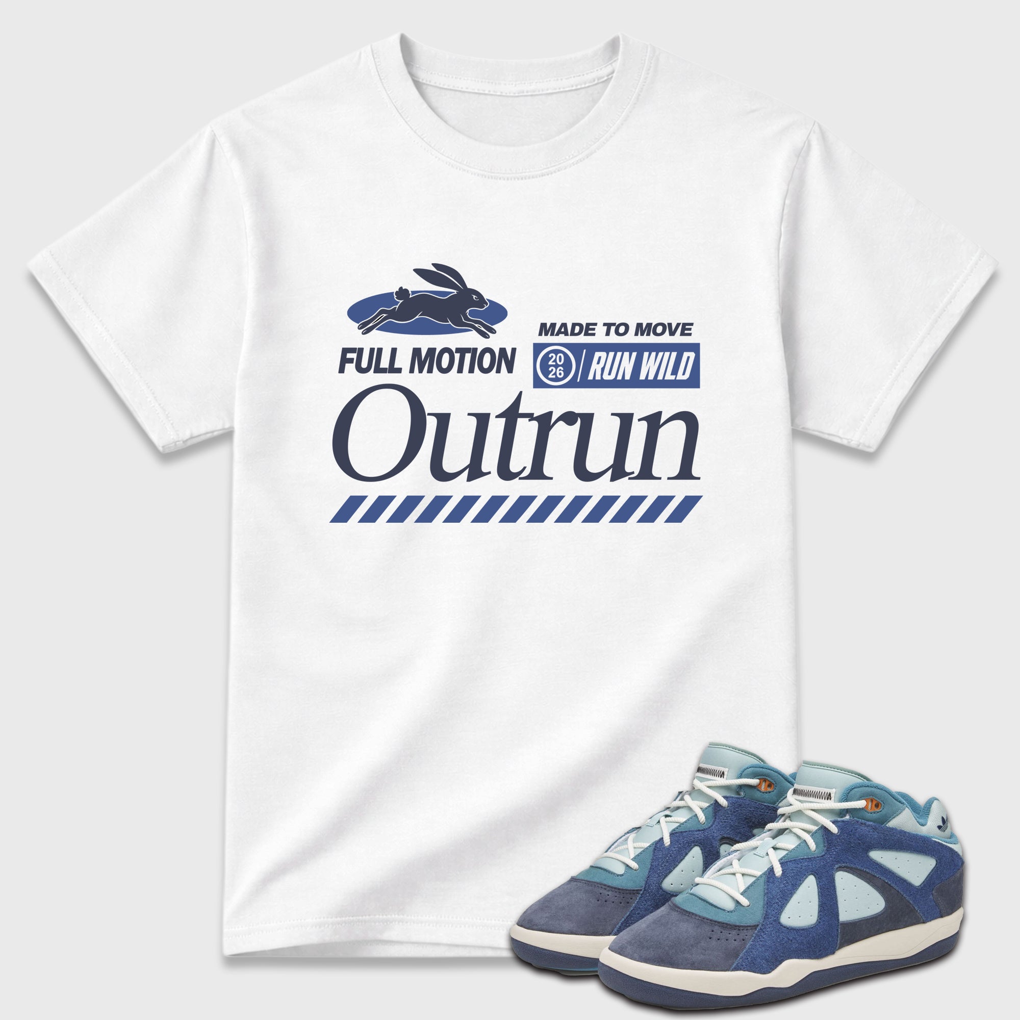 Outrun Graphic T-Shirt featuring original streetwear artwork designed to match the Badbo 1.0 Night Navy. White 1 Graphic T-Shirt.