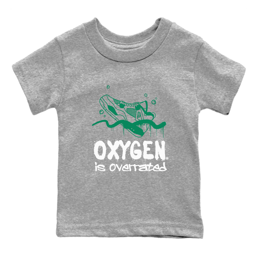 4s Oxidized Green shirts to match jordans Oxygen Overrated sneaker match tees Air Jordan 4 Oxidized Green SNRT Sneaker Tees streetwear brand Baby and Youth Heather Grey 2 cotton tee