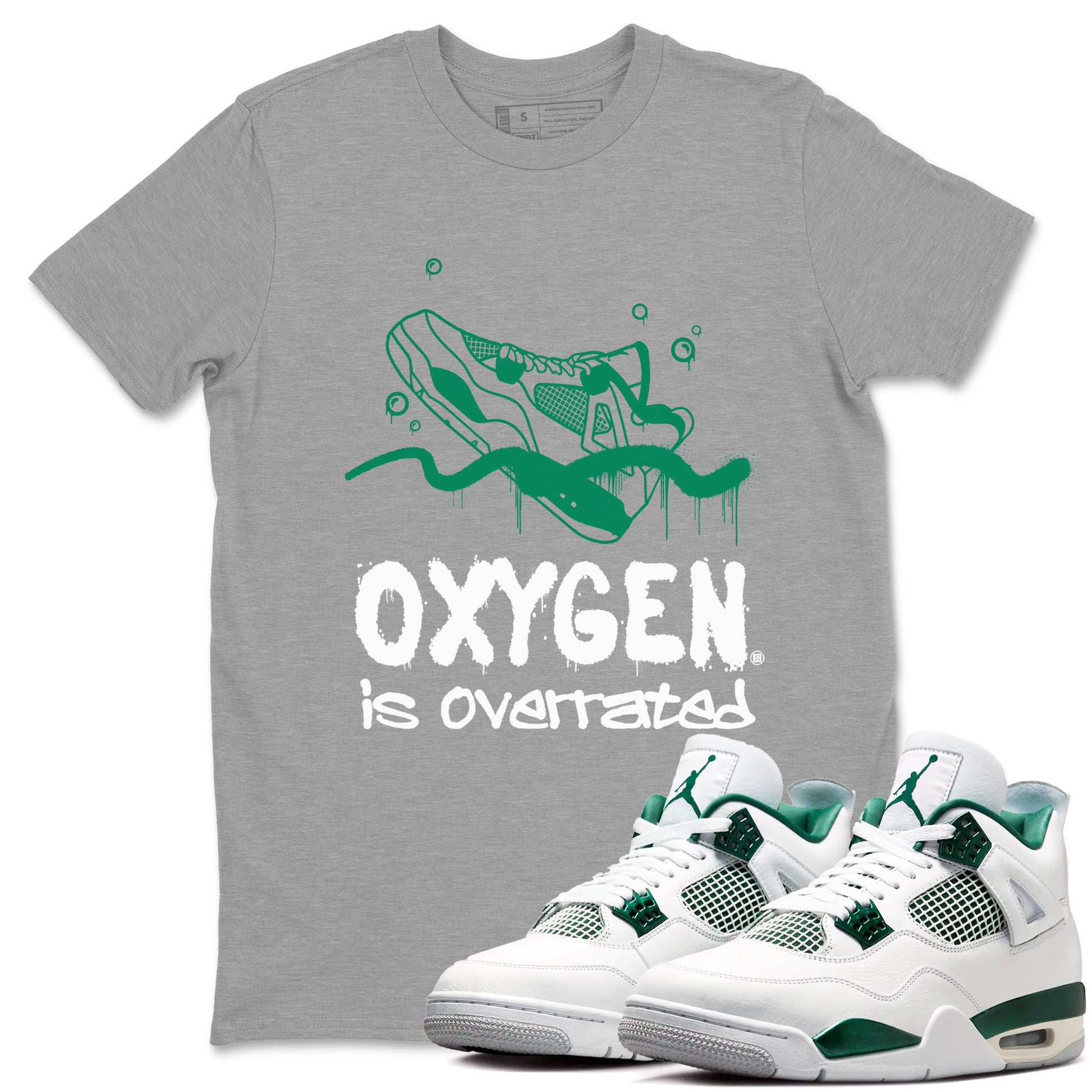 4s Oxidized Green shirts to match jordans Oxygen Overrated sneaker match tees Air Jordan 4 Oxidized Green SNRT Sneaker Tees streetwear brand Heather Grey 1 unisex cotton tee