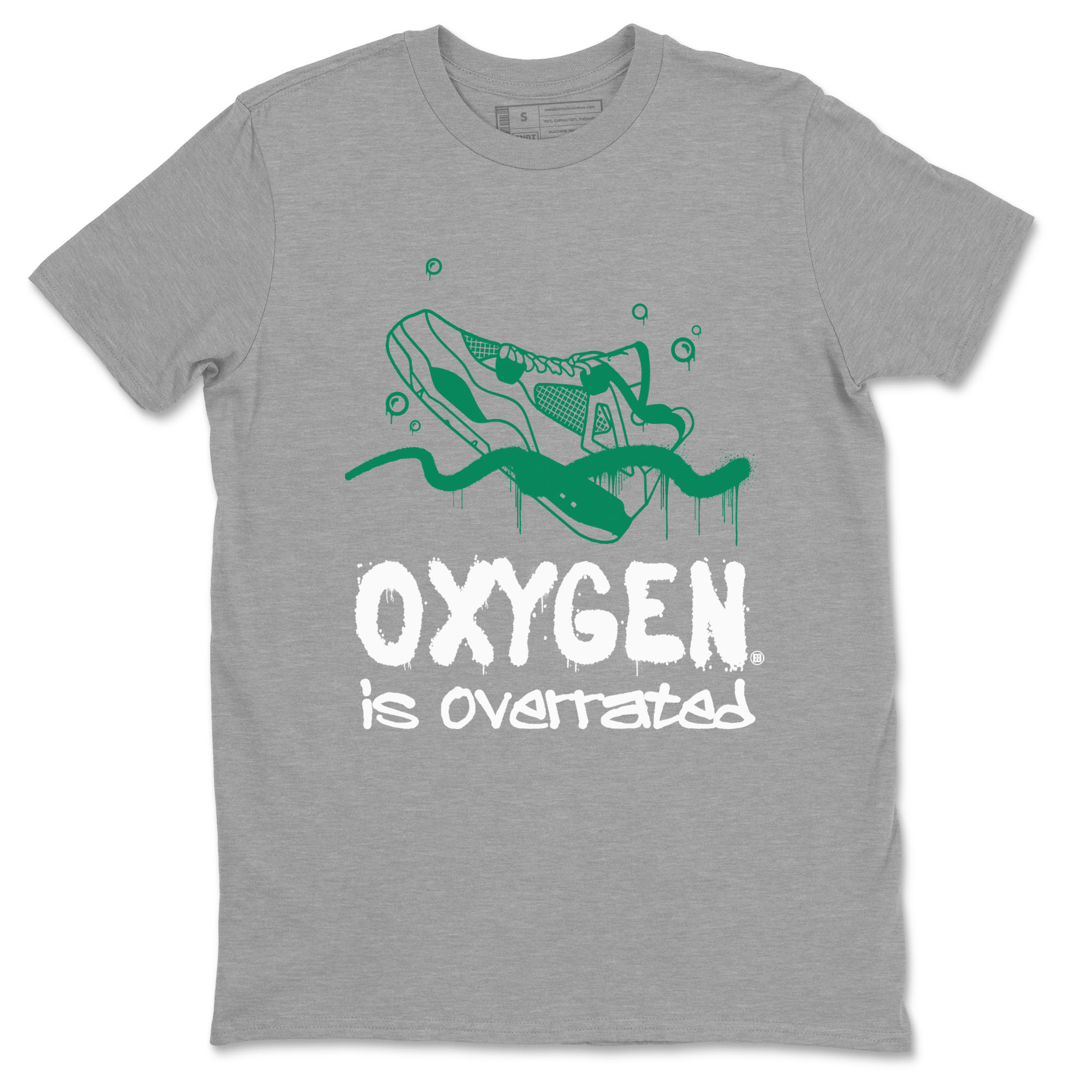 4s Oxidized Green shirts to match jordans Oxygen Overrated sneaker match tees Air Jordan 4 Oxidized Green SNRT Sneaker Tees streetwear brand Heather Grey 2 unisex cotton tee