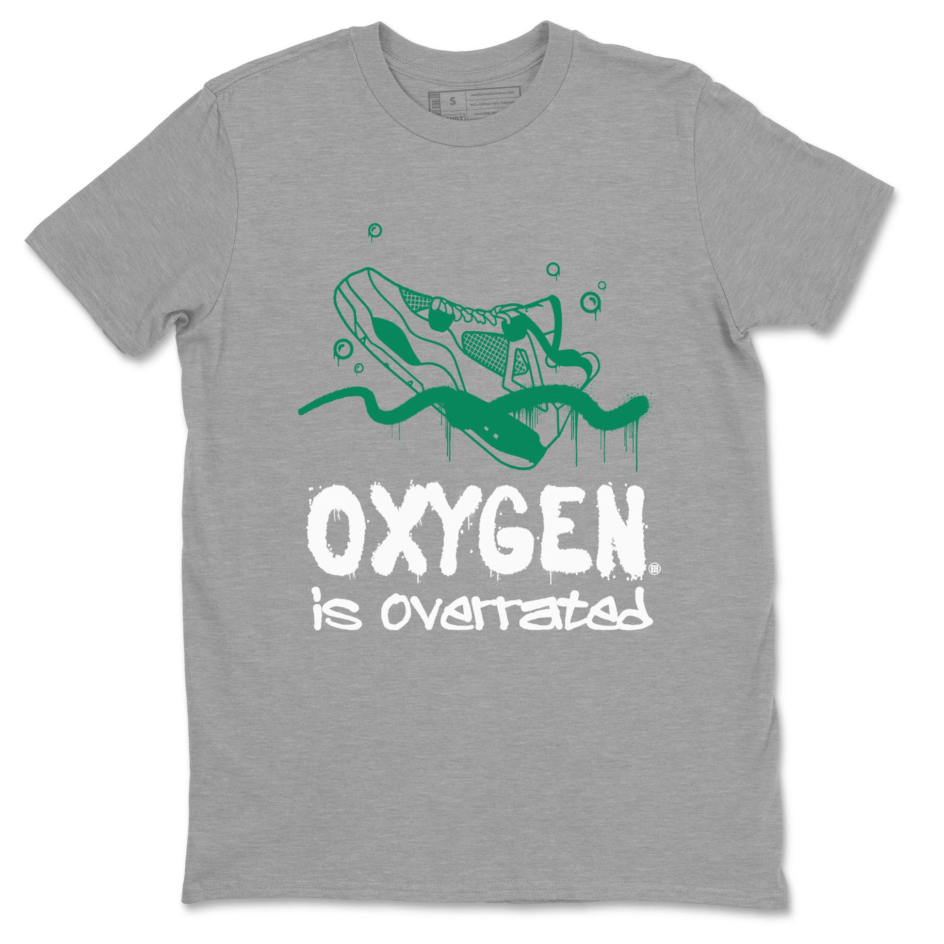 4s Oxidized Green shirts to match jordans Oxygen Overrated sneaker match tees Air Jordan 4 Oxidized Green SNRT Sneaker Tees streetwear brand Heather Grey 2 unisex cotton tee