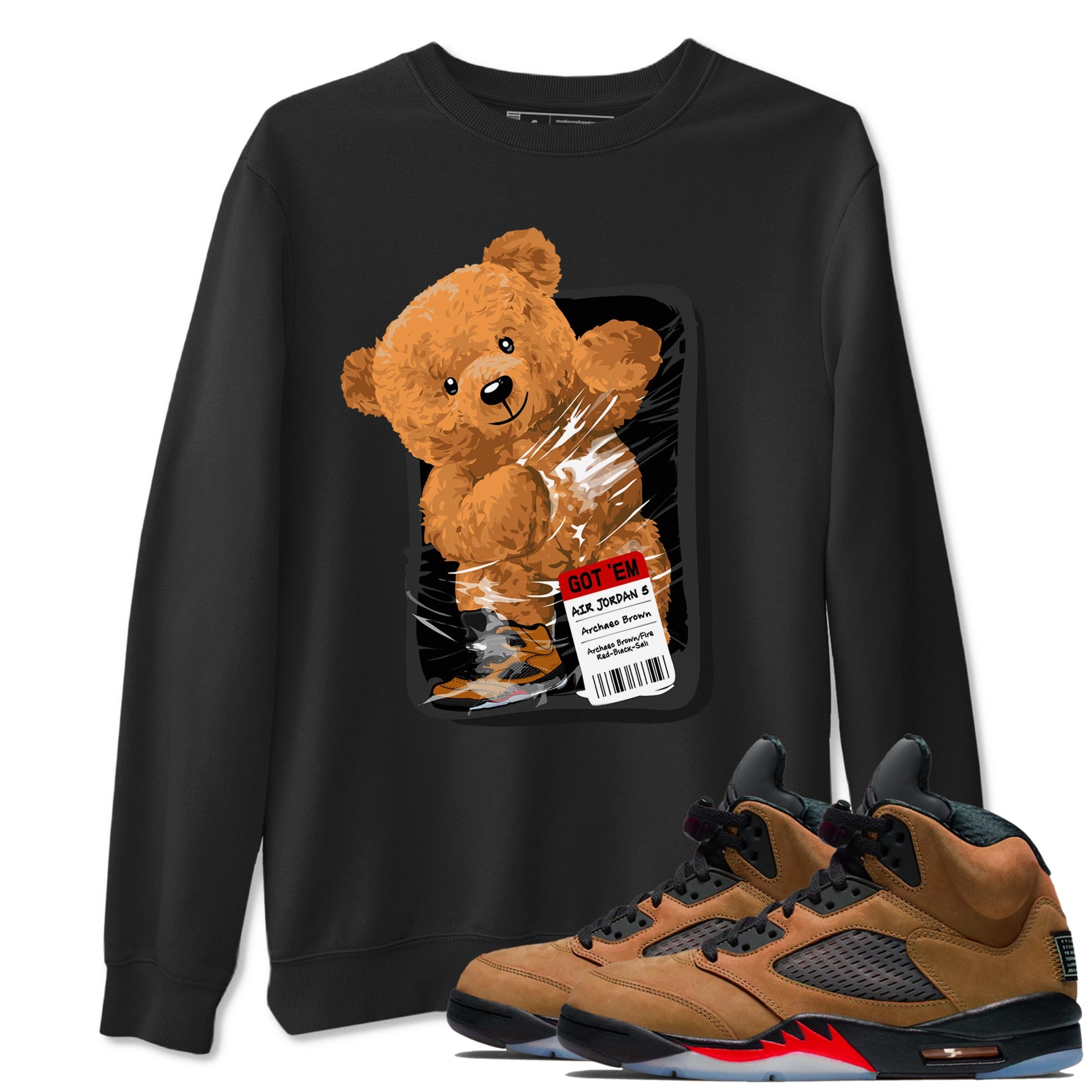 5s Archaeo Brown shirts to match jordans Packaged Bear sneaker match tees Air Jordan 5 Archaeo Brown match shoes to clothes SNRT Sneaker Tees unisex cotton Black 1 shirts