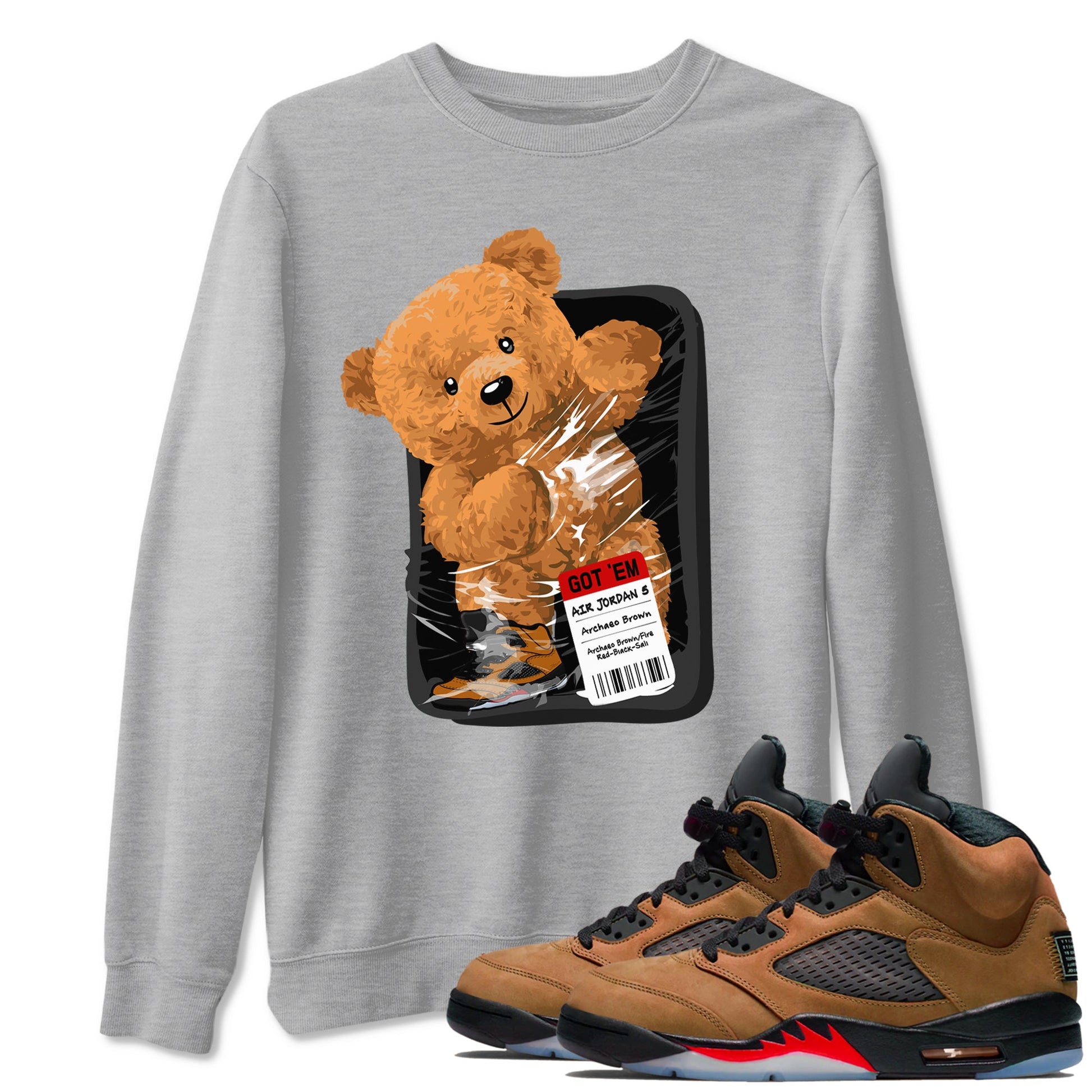 5s Archaeo Brown shirts to match jordans Packaged Bear sneaker match tees Air Jordan 5 Archaeo Brown match shoes to clothes SNRT Sneaker Tees unisex cotton Heather Grey 1 shirts