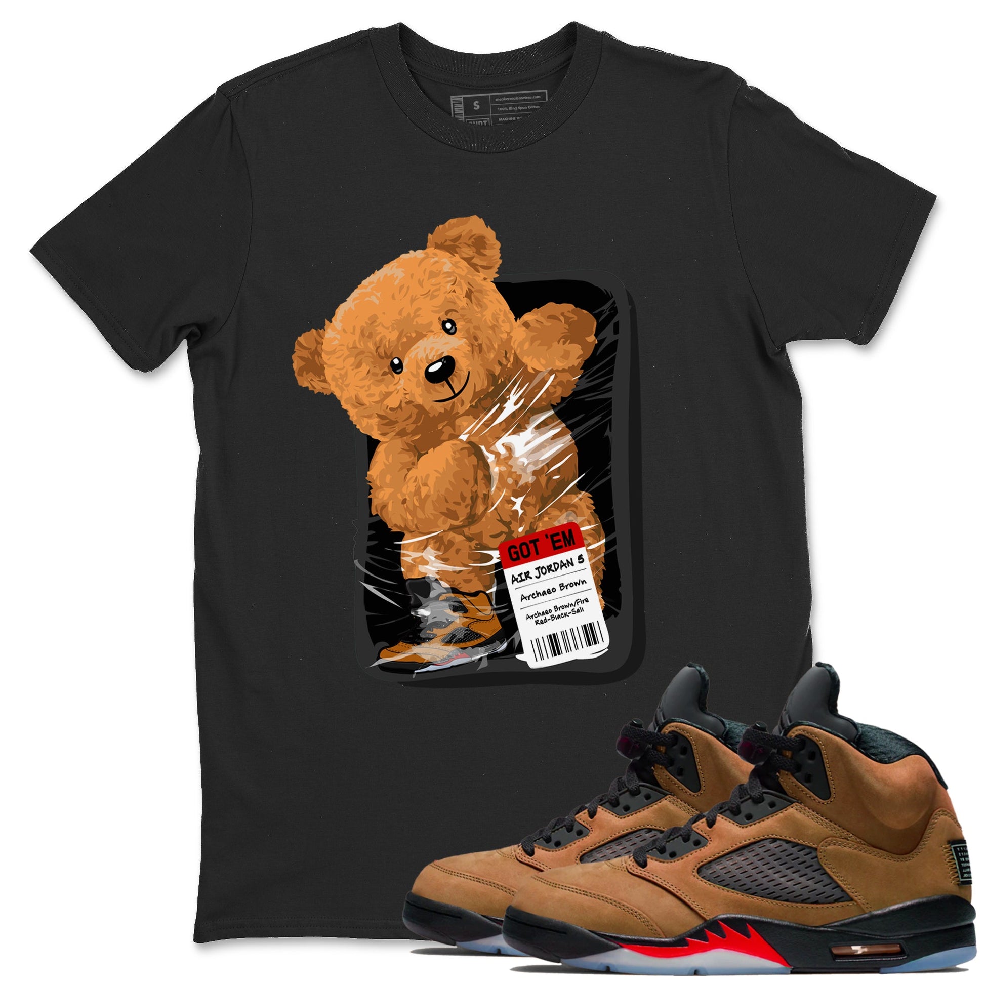 5s Archaeo Brown shirts to match jordans Packaged Bear sneaker match tees Air Jordan 5 Archaeo Brown match shoes to clothes SNRT Sneaker Tees unisex cotton Black 1 shirts