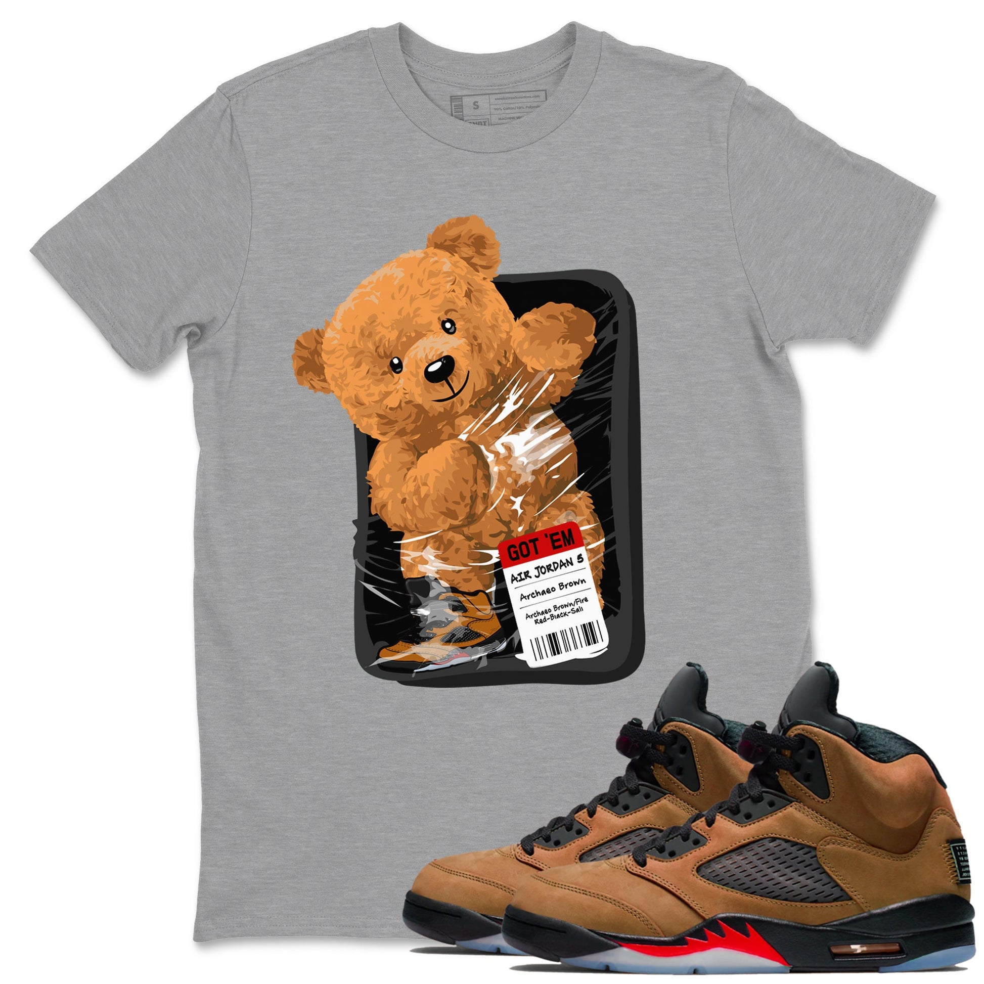 5s Archaeo Brown shirts to match jordans Packaged Bear sneaker match tees Air Jordan 5 Archaeo Brown match shoes to clothes SNRT Sneaker Tees unisex cotton Heather Grey 1 shirts