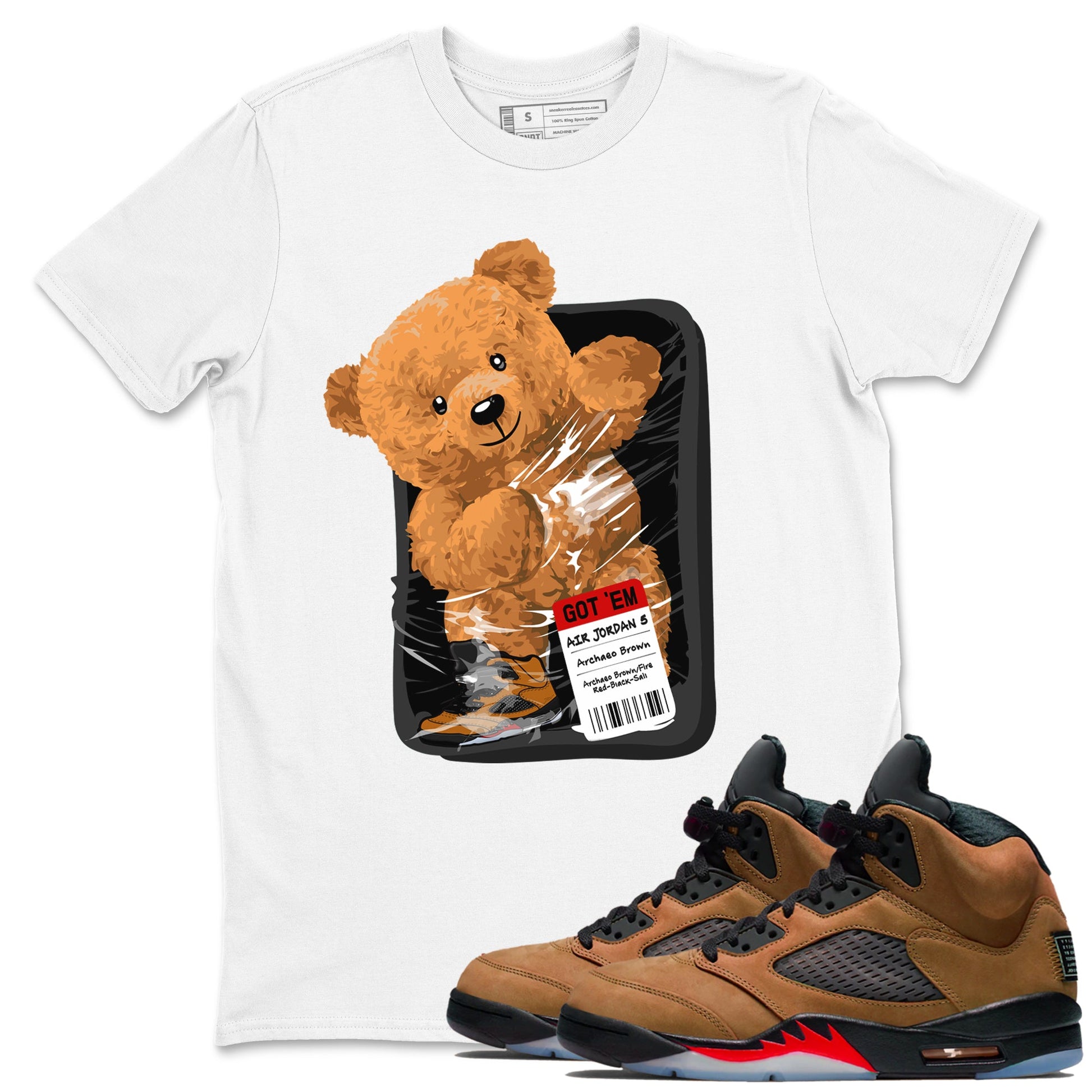 5s Archaeo Brown shirts to match jordans Packaged Bear sneaker match tees Air Jordan 5 Archaeo Brown match shoes to clothes SNRT Sneaker Tees unisex cotton White 1 shirts
