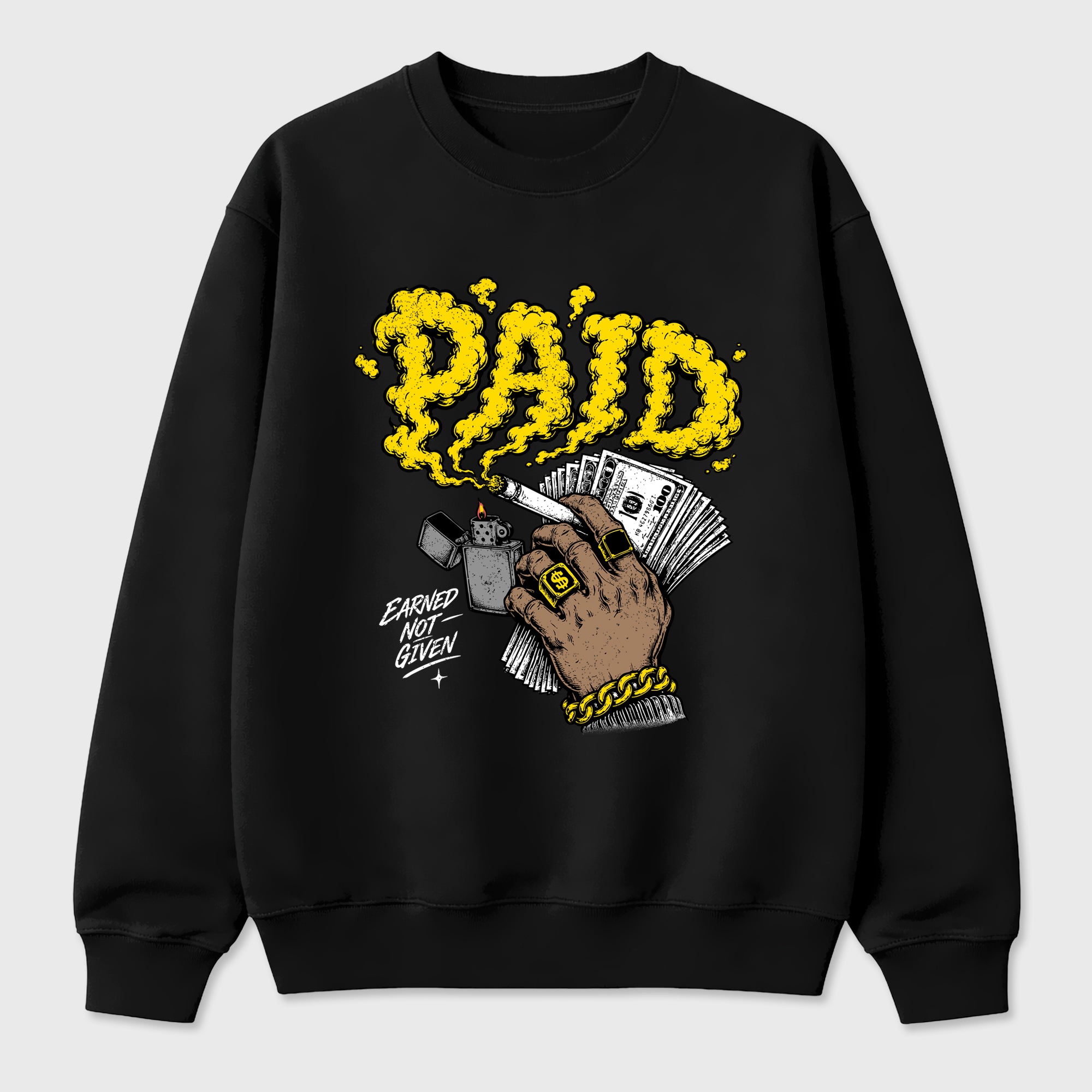 Paid Graphic T-Shirt featuring original streetwear artwork designed to match the Air Jordan 4 Tour Yellow. Black 2 Graphic Tee.